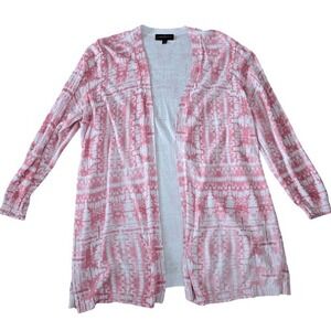 Lane Bryant Cardigan Sweater Women's Size 18/20 Pink White Stretch Long Sleeve